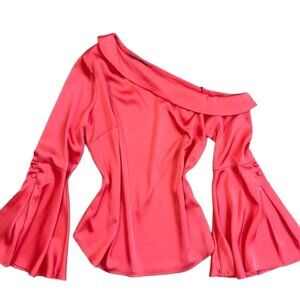 Banana Republic One-Shoulder Bell-Sleeve Satin Top Coral Size S